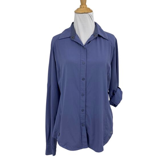 Columbia Shirt Womens M Medium Periwinkle Omni Freeze Snap Buttons Tab Sleeve - Picture 1 of 14